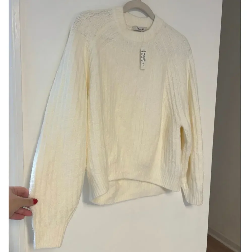 NWT Madewell Ribbed Cotton-Blend Sweater In Winter White Size XS - Picture 4 of 6